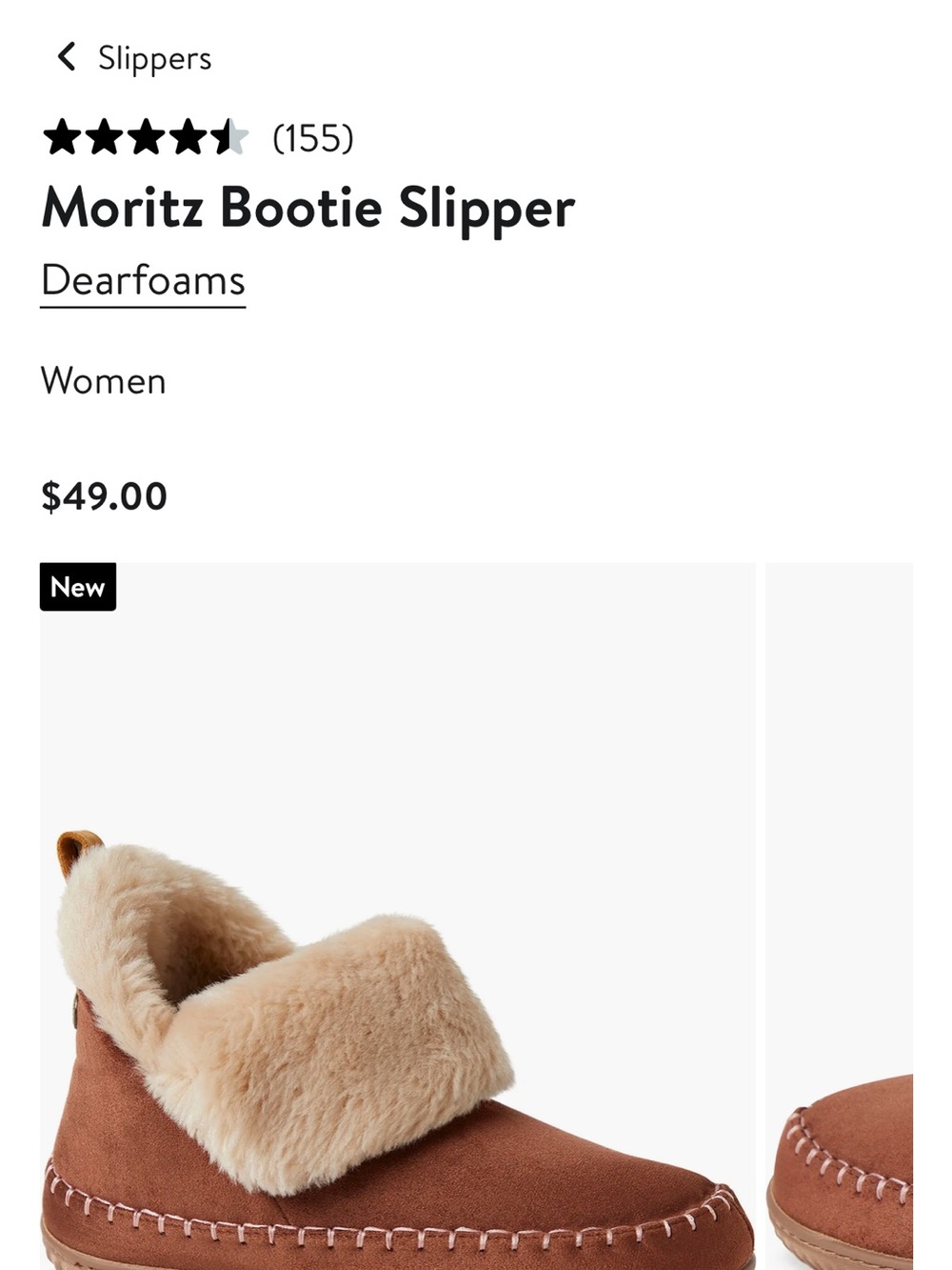 dearfoams Chestnut Suede-Look Bootie Slipper with Cream Faux-Fur Cuff